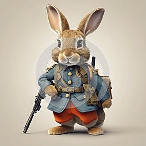 3D render of rabbit wearing army uniform