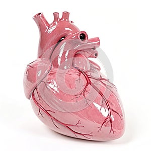 Shiny pink anatomical human heart 3D isolated on white background photo