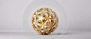 3d render, simple geometric shape, unique abstract object. Golden ball with geometric pattern, design element isolated on white