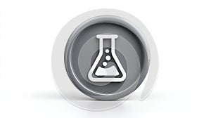 3D Render of Gray Round Button with White Erlenmeyer Flask Icon