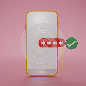 3D render Smartphone with locked access to information. Notification with authorization on screen. Password for personal privacy