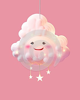 3D render of a smiling pastel-colored cloud