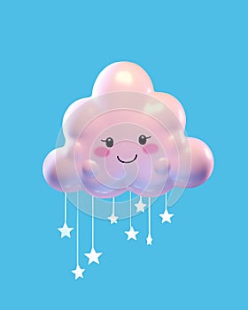 3D render of a smiling pastel-colored cloud