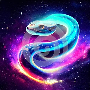 3d render of a snake in space with stars and nebula generative AI photo