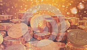 3d render of some physical golden bitcoins