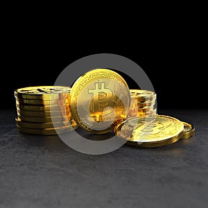3d render of some physical golden bitcoins