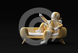 3d Render Spaceman Astronaut Sitting on Sofa with Flying Rocket 3d illustration Design