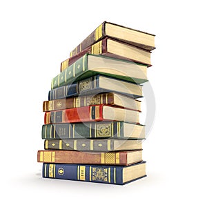 3d render of stack old colorful books