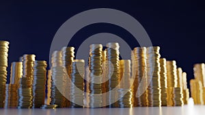 3D render of stacked coins - shalow focus photo