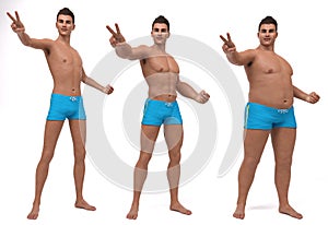 3D Render : standing male  body type ie. skinny type,muscular type,heavy weight