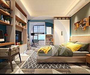 3d render of study and bedroom