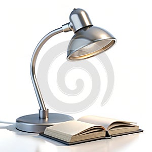 3D render study lamp with book isolated on white background