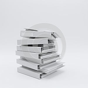 Stack of White Blank Books or Binders on White Background