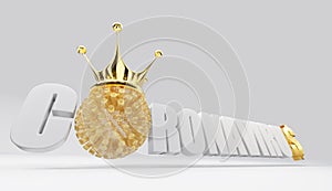 3D render text - Corona VIRUS cell 2019nCoV with golden crown on top and dollar currency photo