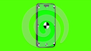 3D render of three smartphone with a green background. Rotating in screen. With a green screen for easy keying. Computer
