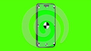 3D render of three smartphone with a green background. Rotating in screen. With a green screen for easy keying. Computer generated