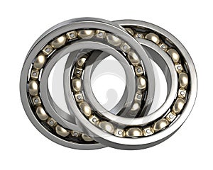 3D render of two connected bearings isolated on white