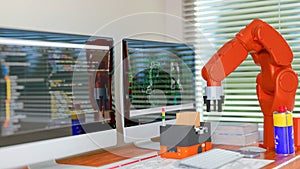 3D render: Robot and model of AGV in LAB