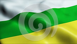 3D Render Waving Colombia Department Flag of Guainia Closeup View photo