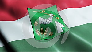 3D Render Waving Hungary City Flag of Kaba Closeup View photo
