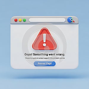 3d render of a website error message with warning icon