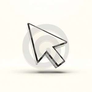 3D render of a white computer mouse cursor arrow with a black outline on a light background
