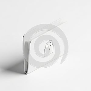 3D Render of a White Folder Icon with a Lock Symbol on a White Background file document