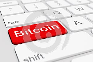 3d render of a keyboard with red Bitcoin button.