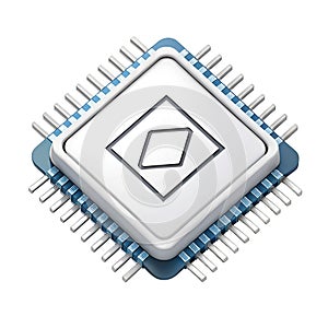 3 D Render White Microchip Icon Blue Pins Isolated