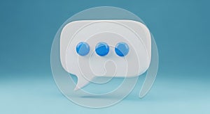 3D Render of a White Speech Bubble with Three Blue Dots chat bubble message bubble