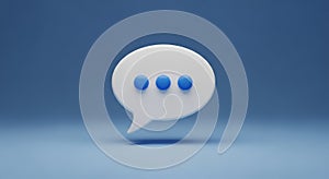 3D White Speech Bubble with Blue Dots on a Blue Background chat message