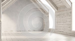 3d Render of white wood empty space