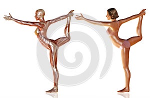 3d render of woman body with muscle anatomy doing yoga