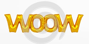 WOW gold foil balloon phrase on white background