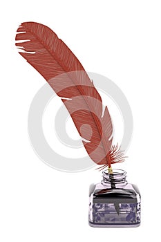 3d render of writing quill with inkpot photo