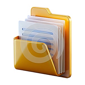 3D Render of a Yellow Folder with Documents