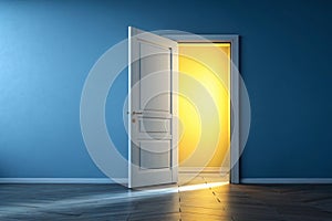 3D render of yellow light inside open door