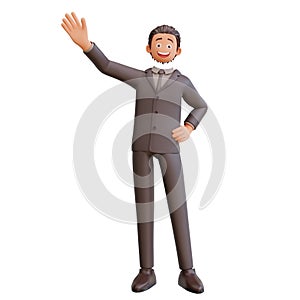 3d render young bussinesman waving