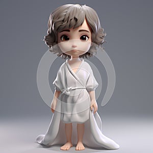 Anime-inspired 3d Illustration Of A Handsome Little Girl In White photo