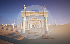 3D rendered background image of a cinematic fantasy Egyptian temple in the desert photo