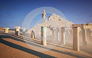 3D rendered background image of a cinematic fantasy Egyptian temple in the desert photo