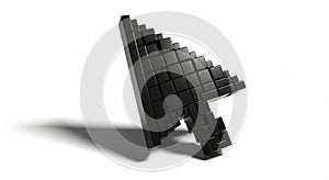 Black Pixelated Computer Mouse Cursor Arrow Icon on White Background with Shadow pointer