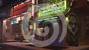3D rendered cyberpunk street of night city photo