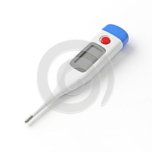 Digital Thermometer with Red Button and Blue Cap on White Background medical health