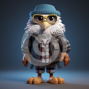 Cute 3d Cartoon Eagle With Glasses And Jacket photo