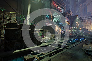 3D rendered fantasy junk yard with graffities