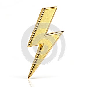 Golden lightning bolt 3D render isolated on white background