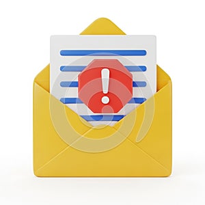 Yellow Envelope Icon with Document and Red Exclamation Mark Warning Symbol mail email
