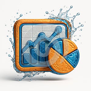 3D Data Visualization Icon with Water Splash Effect