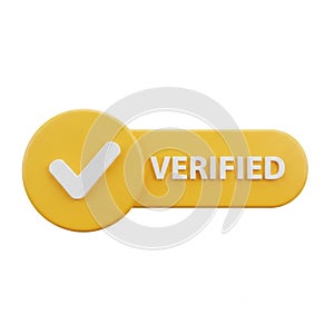 3D Yellow Verified Check Mark Icon with Text on White Background symbol approval